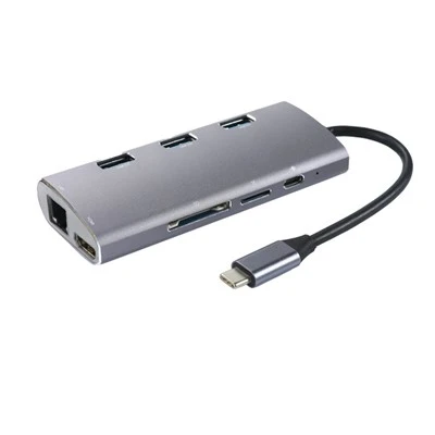 8 in 1 USB Type C HUB พร้อม 3 USB 3.0 และ Network HDMI Wired