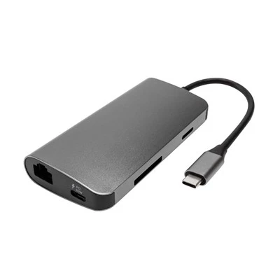 8 in 1 Portable USB C Multiport Docking Station สำหรับแล็ปท็อปพีซีรองรับการอ่านการ์ดหน่วยความจำ