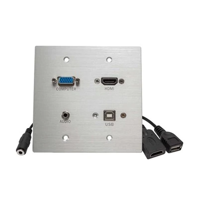 HDMI, VGA, 3.5 มม. และ USB ผ่านแผ่นผนังสองชั้น